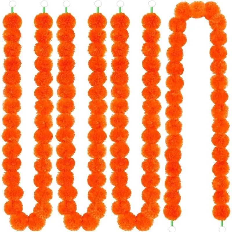 guirlande florale traditionnelle festive 150cm orange pompons intérieur mariage chandelles crâne verre