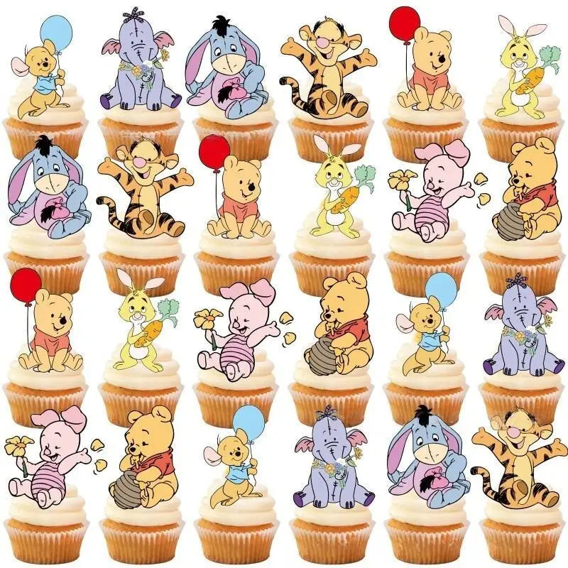décorations anniversaire winnie pooh multicolore cupcakes gâteau adhésif dessins animés friends cartoon festives fournitures