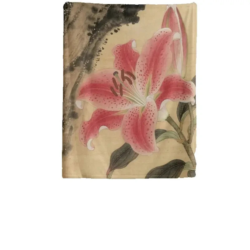 tapisserie murale fleurs lys rose beige vintage salon chambre décoration clip suspension polyester machine