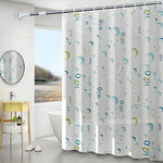 rideau douche moderne blanc bleu vert jaune motifs h2o bulles savon pvc opaques anneaux