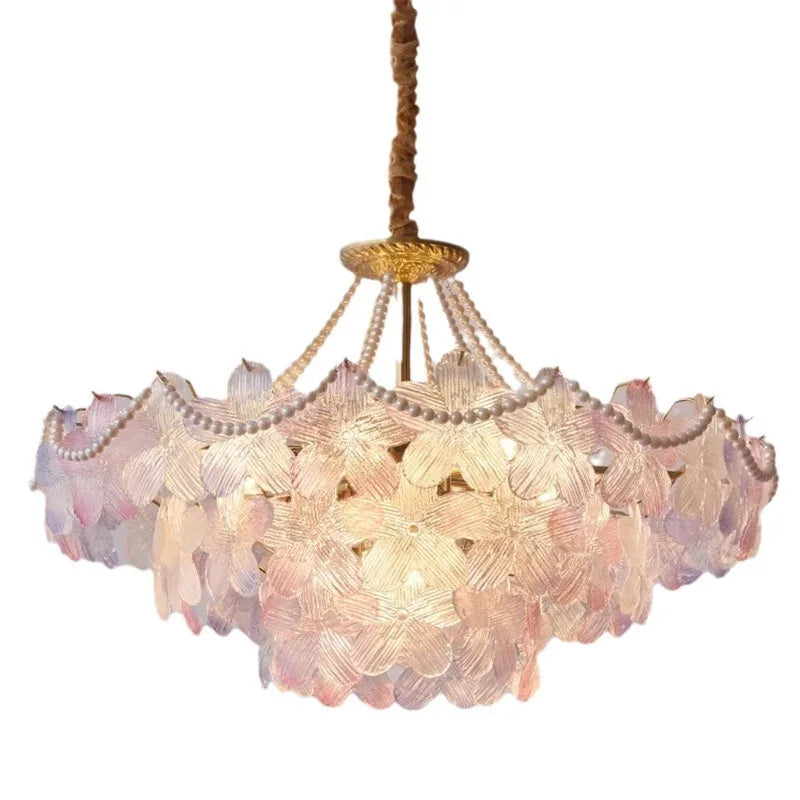 lampe suspendue classique rose fleurs chaîne ajustable blanc doré vintage chambre salon