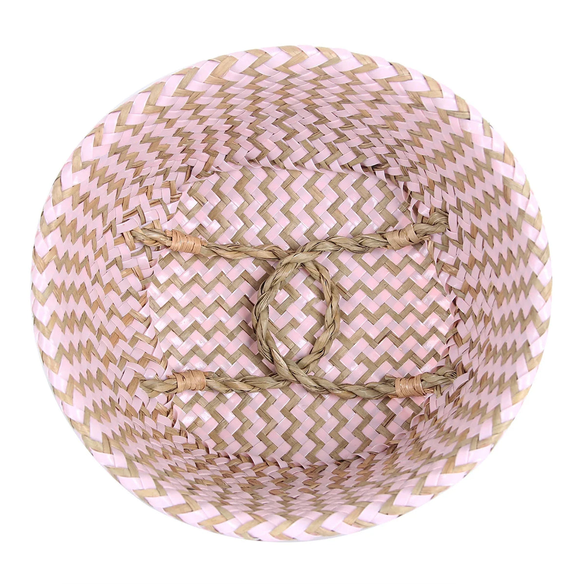 panier pliable boho blanc rose poignées tressées zigzag doré herbe mer fleurs artificielles rangement