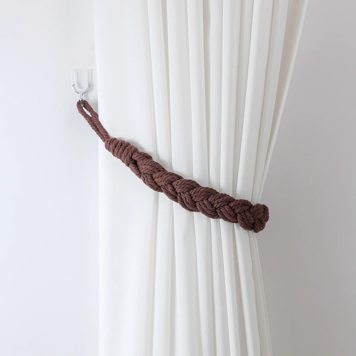corde rideaux tressée gris clair bohème anneau métallique rustique fixations accessoires voilages