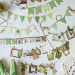 guirlande fanions imprimés floraux géométriques pois clips vert beige rose bleu vintage