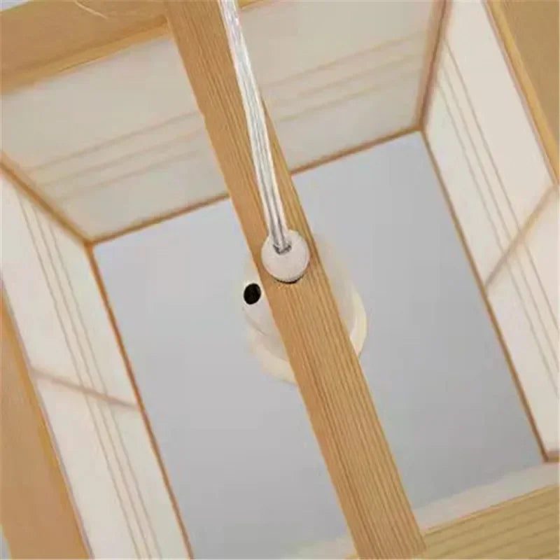 lampe suspendue bois naturel blanc moderne minimaliste papier translucide vis cable