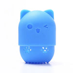 pot savon silicone rose bleu violet animalier brosse nettoyage intégrée texture douce patte chat