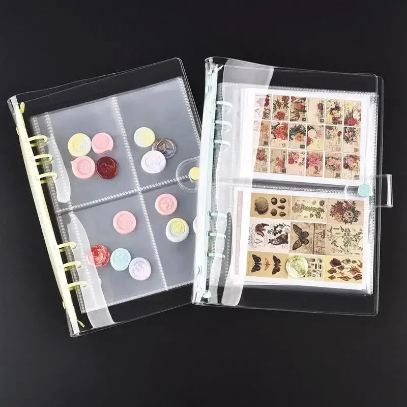 rangements scrapbooking pochettes transparentes motifs floraux stylo sacs stockage moderne anneaux métalliques