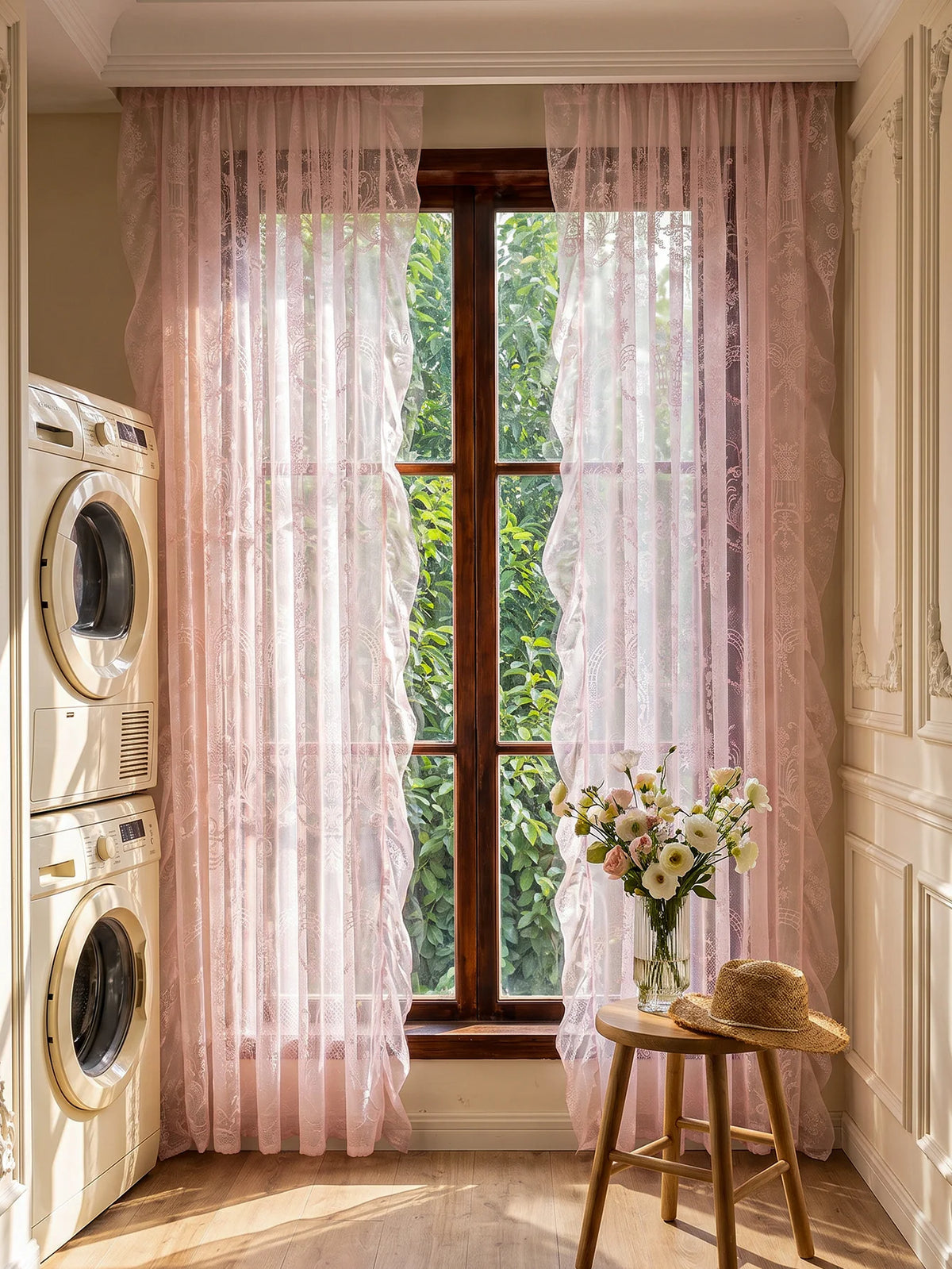 rideau rose broderie florale semi transparent classique polyester 140x100 140x160 140x200 140x220 140x260
