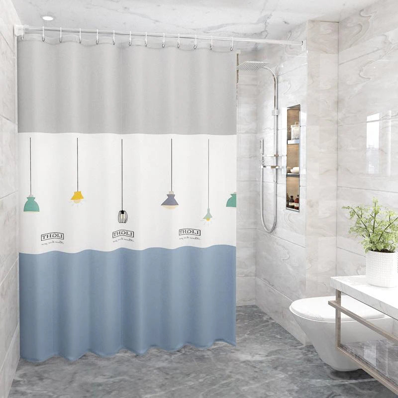 rideau douche moderne opacité bulles triangles blanc bleu vert jaune