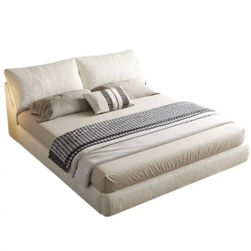 lit moderne beige clair tissage bois 150cm 180cm 200cm minimaliste chambre coucher