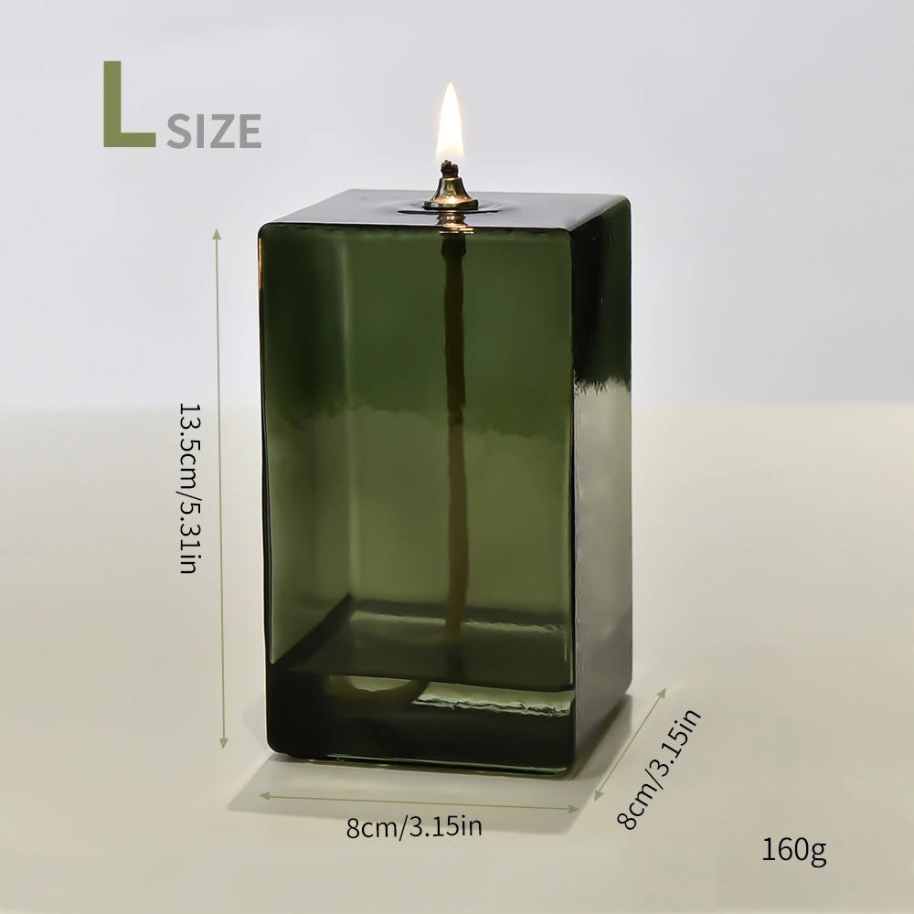 lampe huile vert foncé moderne verre borosilicate minimaliste sans bougie décoration intérieure maison