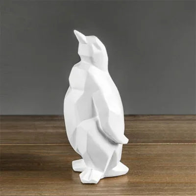 statue résine manchot géométrique blanche moderne décoration maison unique animal