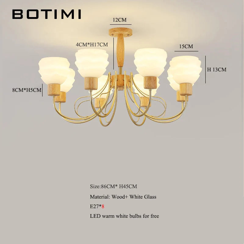 lustre moderne bois abat jour dépoli lumière douce chambre salon six lumières