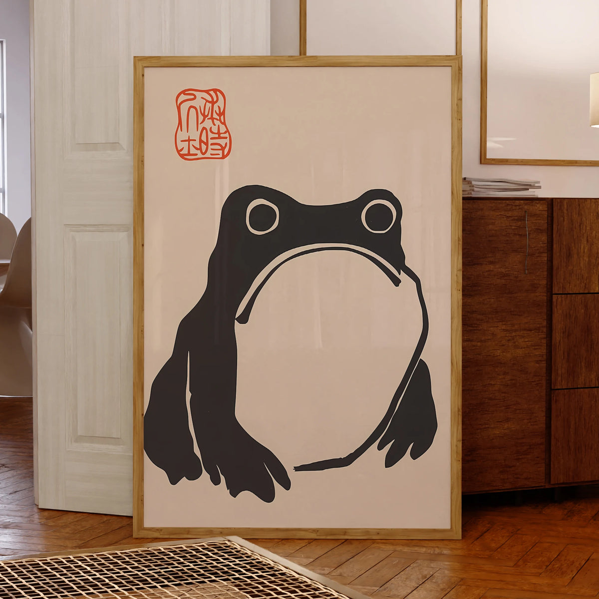 affiche moderne grenouille silhouette noire beige minimaliste décoration intérieure chambre salon
