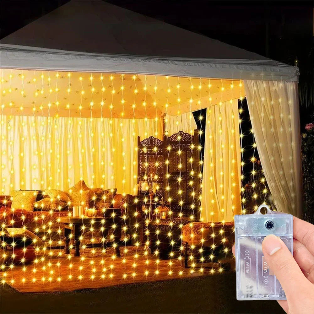 rideau lumineux led blanc chaud moderne 3m 300leds batteries télécommande clips