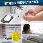 support savon silicone rayures horizontales gris bleu clair moderne salle bain égouttoir antidérapant