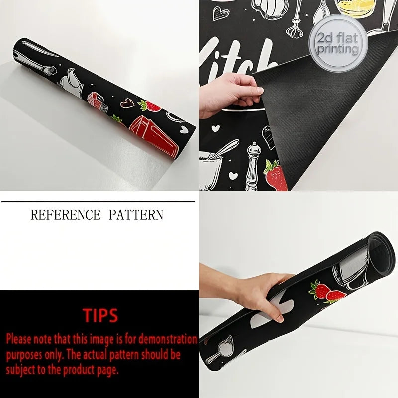 tapis cuisine noir chat graphique résistant chaleur antidérapant silicone polyestère respectueux environnement