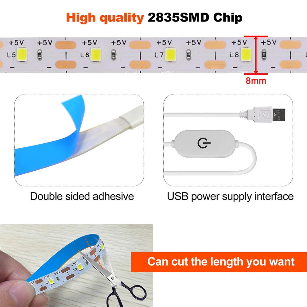 ruban led blanc blanc chaud moderne adhésif 5v 2700k 10000k 60leds/m 50000heures usb led