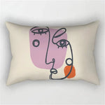 coussin rectangulaire moderne motif abstrait feuilles visages 100 polyester beige clair lit salon chambre
