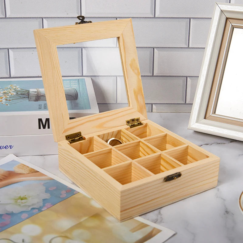 boîte rangement bijoux bois compartiments rustique naturel charnières opaques compartments organisateur petits objets