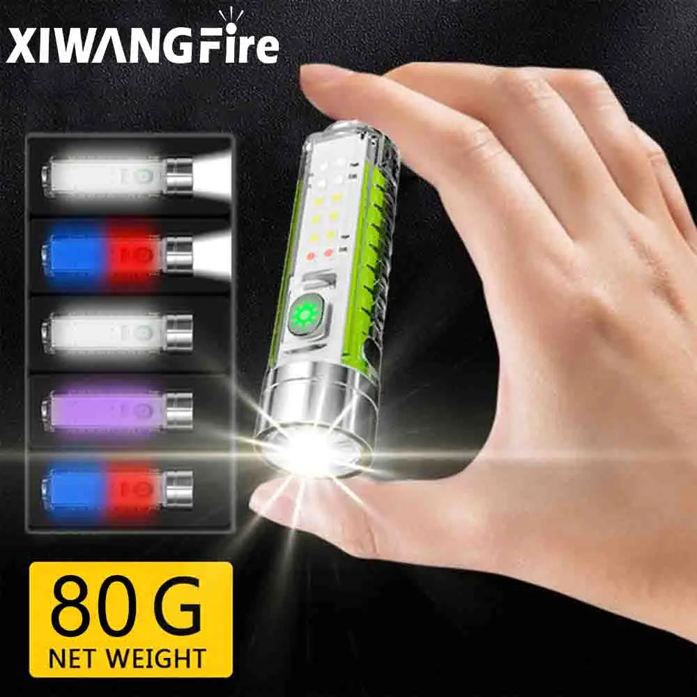 lampe torche rechargeable led 30w lumiere intense argentee vert aimants puissants mode regulation zoom