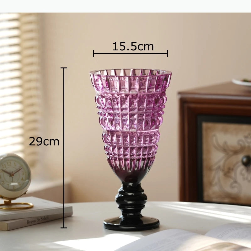 vase transparent gravé rose noir vert violet strié classique moderne table