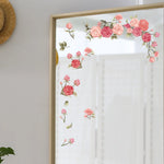 autocollant mural fleurs roses feuilles vertes floral romantique auto adhésif pvc opaques moderneintérieur salon