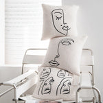 coussin abstrait brodé visages blanc moderne nordique 45x45cm decoration canapé chaise véhicule