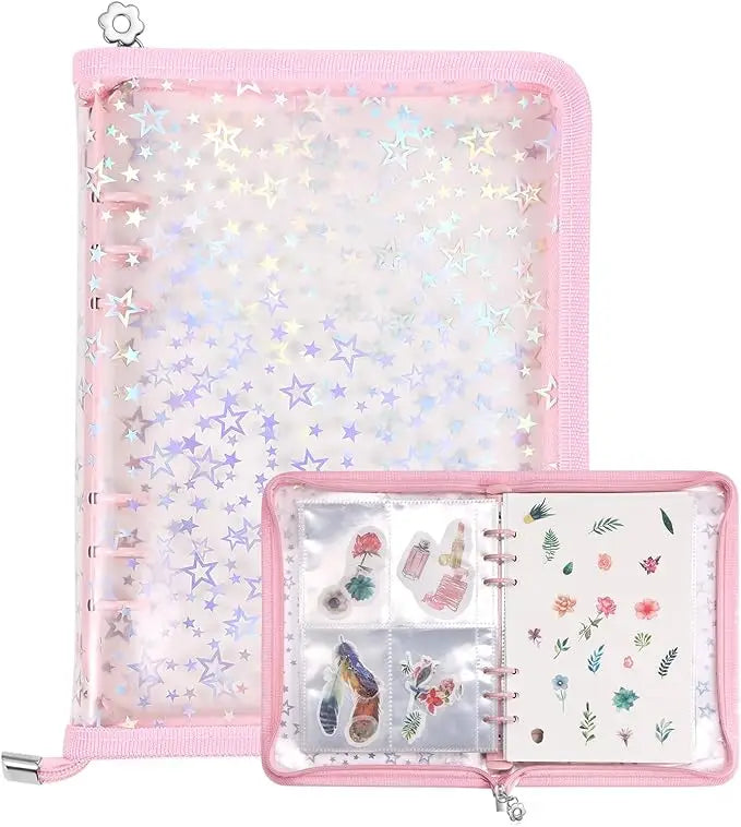 album photo transparent moderne étoiles dorées anneaux métalliques pochettes réutilisables pvc a5
