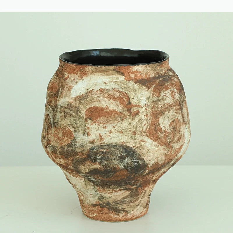 vase céramique moderne motif tourbillons beige marron noir texturé tableDecoration floral