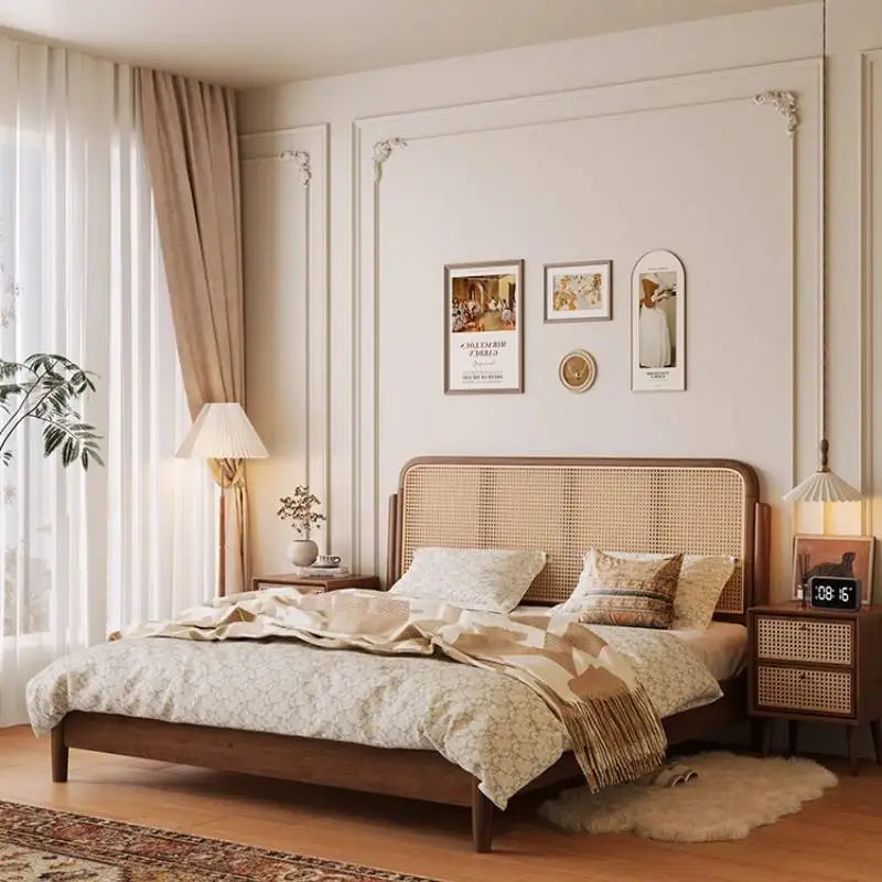 lit moderne marron clair tissu imprimé 1500mm 1800mm 2000mm minimaliste rustique chambre coucher