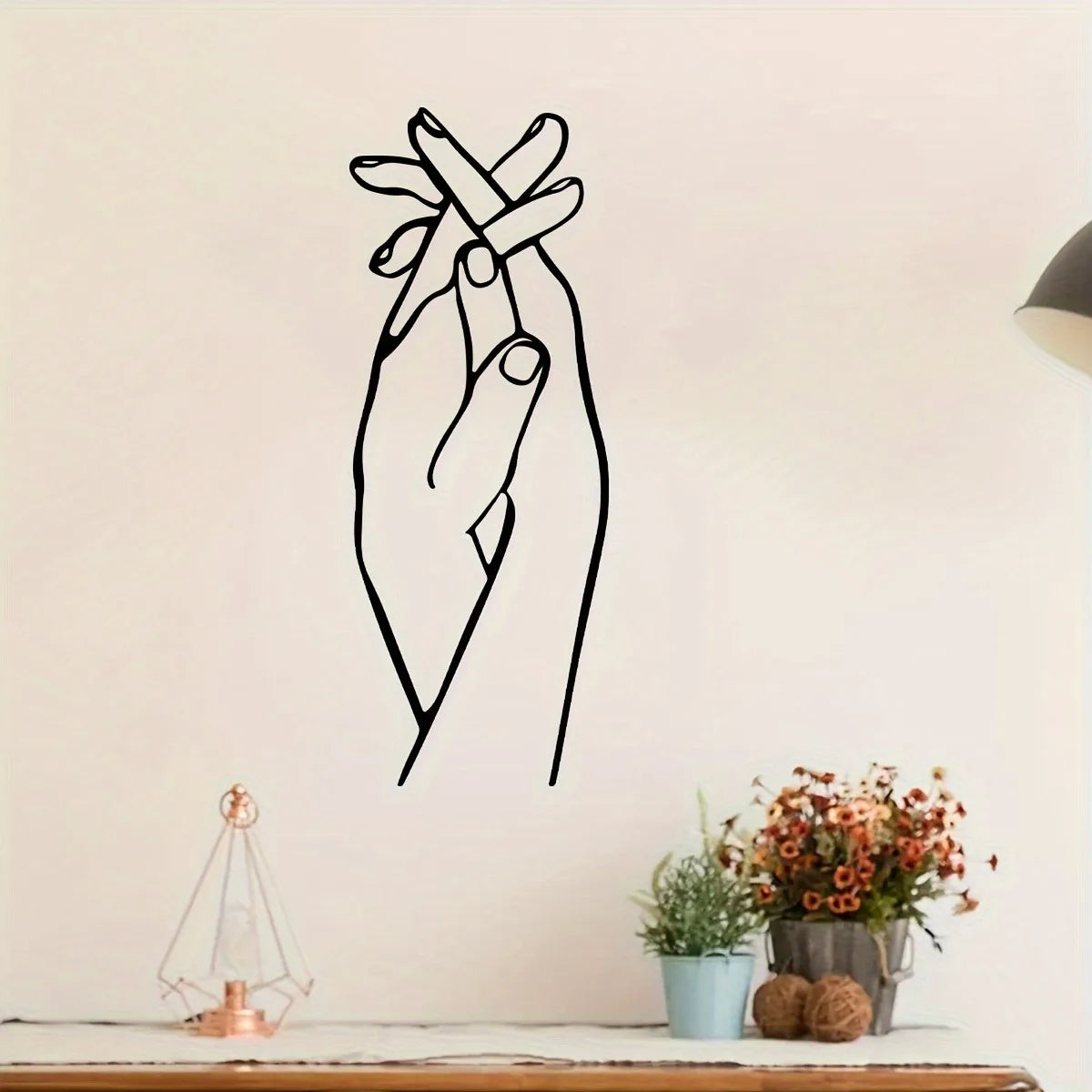 sticker mural minimaliste main baguettes noir adhésif salon chambre décoration