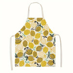 tablier cuisine lin coton élastiques citrons feuilles moderne beige jaune vert