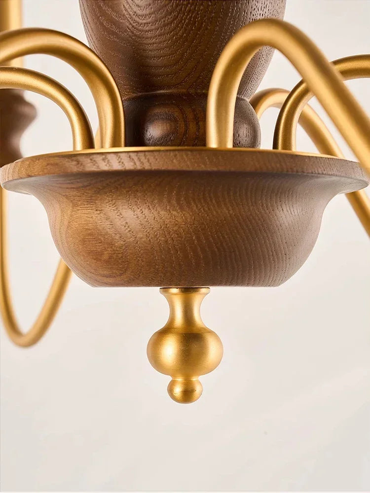lustre salon doré bois classique têtes sans ombre éclairage hall chambre