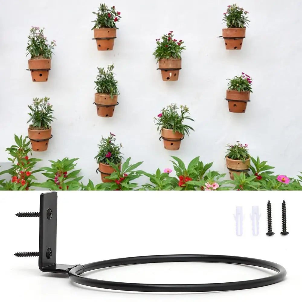 anneau mural pots fleurs noir lisse moderne vis fixation extérieur jardinière support pot decorationextérieur