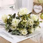fleurs artificielles bouquet rose blancs bleus vertes mariage romantique intérieur extérieur