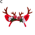 couronne cerf rouge marron blanche peluche crochetée festive élastique pompons fleurs artificielles