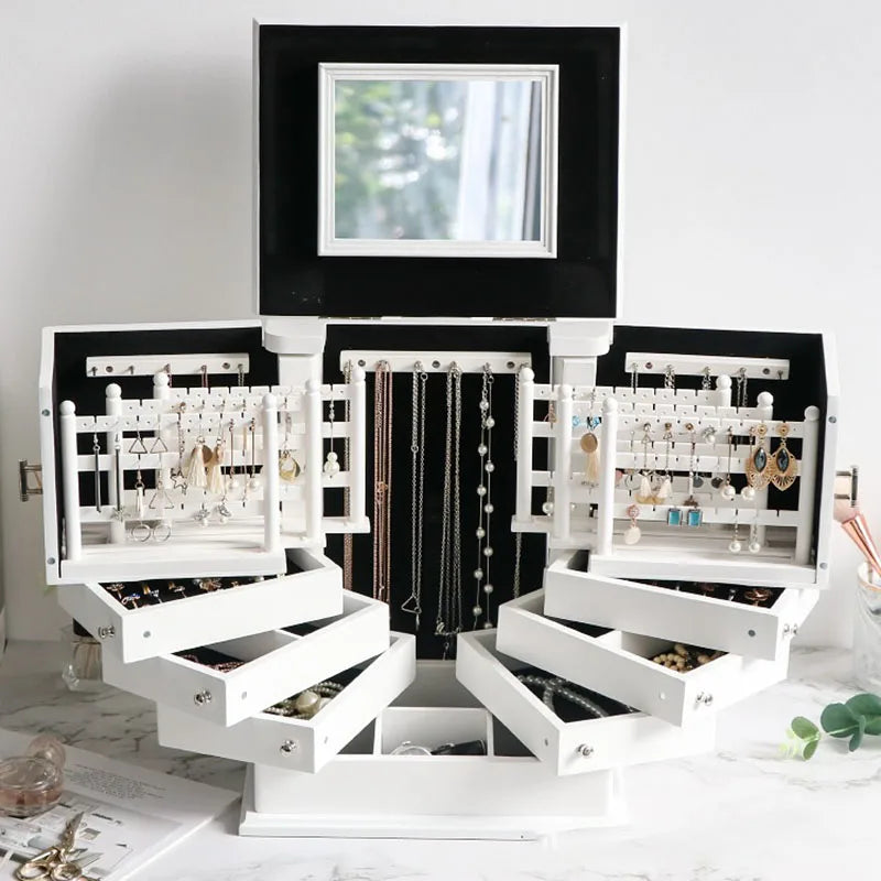 Boîte à bijoux en bois grande taille avec intérieur velours vue de face