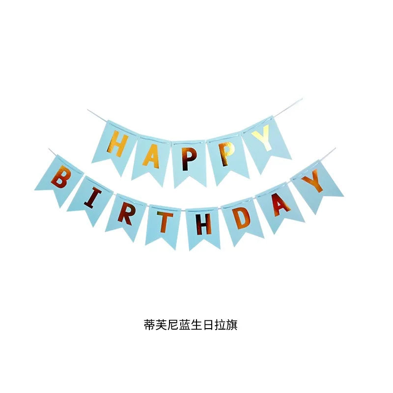 guirlande fanions happy birthday bleu rose vert noir blanc festif décoration anniversaire festive opaques