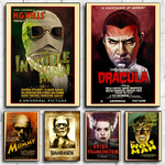 affiches vintage films horreur personnages illustrations noir blanc décor maison salon chambre