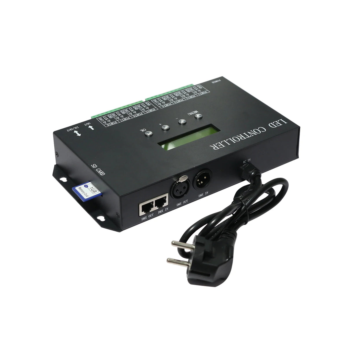 contrôleur led rgb ports noir industrielle carte sd câble alimentation boutons