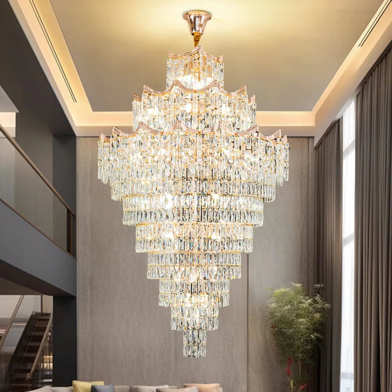 lustre cristal moderne salon doré transparent élégant haute led semi encastrée