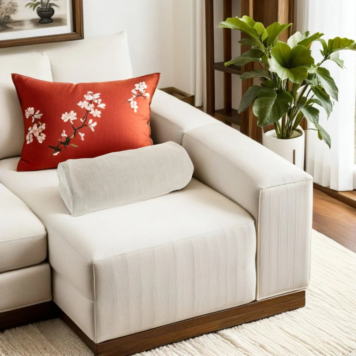 coussin lombaire housse polyester coton lit voyage couverture roulée moderne beigeclair texturelin