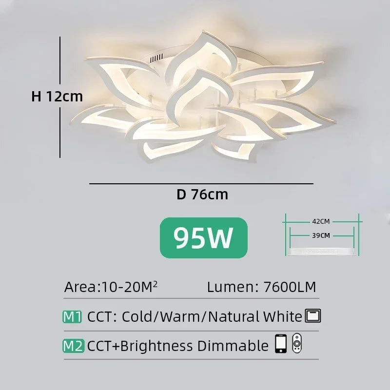 lampe moderne fleur lotus acrylique polie blanc noir réglable lumière chambre salon