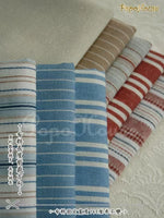 tissu popeline rayé rustique coton lin beige rouge bleu opaque artisanal biodegradable 140cm