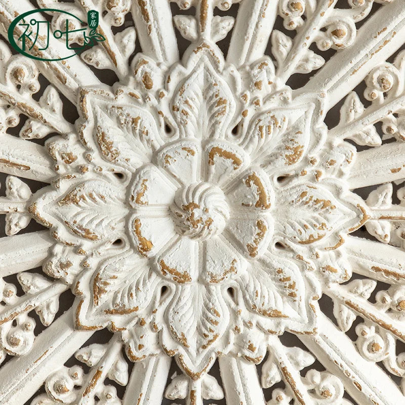 décoration murale bois blanc motif floral relief vintage bohème rustique tasse fleurs séchées bougie