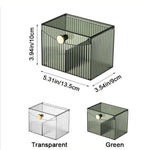 boîtes rangement transparentes vertes rayées moderne coton tiges flacons soins élastique doré Brosse cheveuxANTI