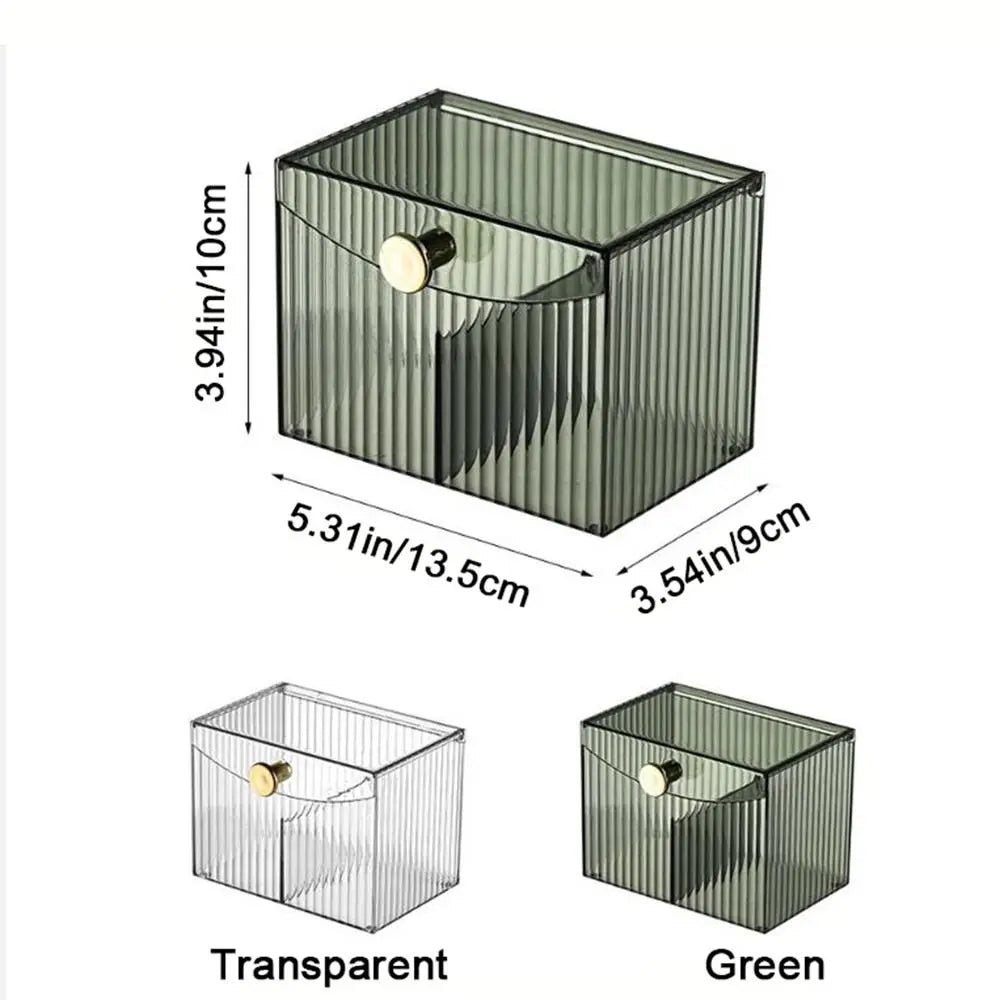 boîtes rangement transparentes vertes rayées moderne coton tiges flacons soins élastique doré Brosse cheveuxANTI