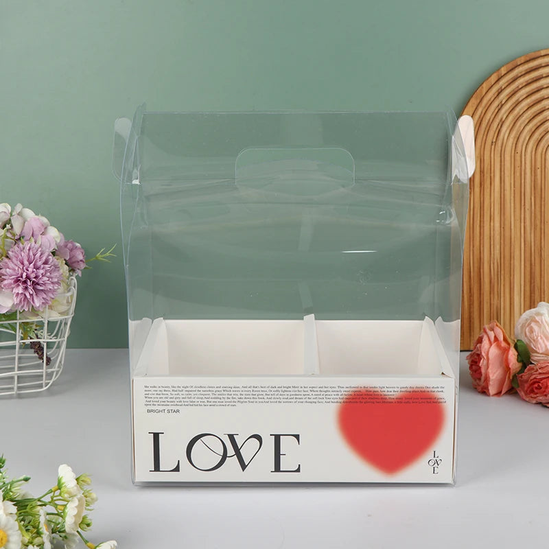 boîte gâteau transparente poignée détachable compartiments rose clair LOVE FASHION GIRL moderne minimaliste