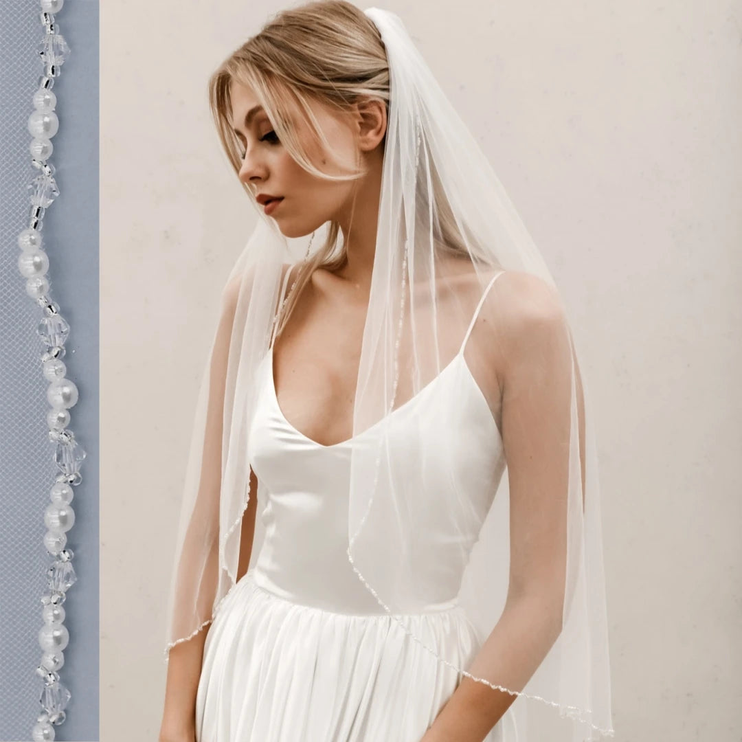voile mariée blanc bord clips classique romantique transparent prom wedding photo bridal